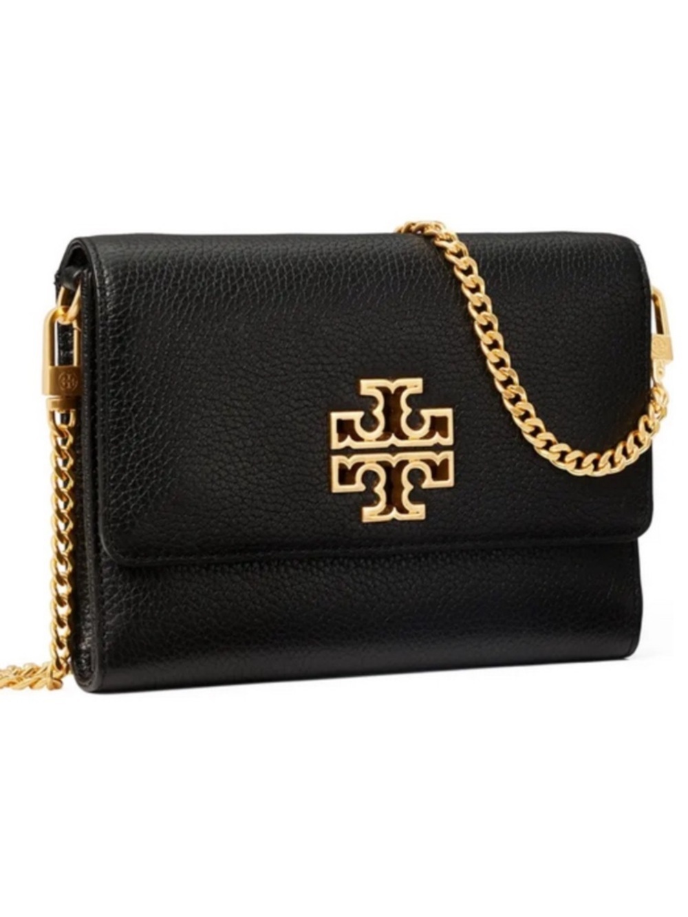 Tory Burch Black Leather Britten Chain Crossbody with Gold Hardware